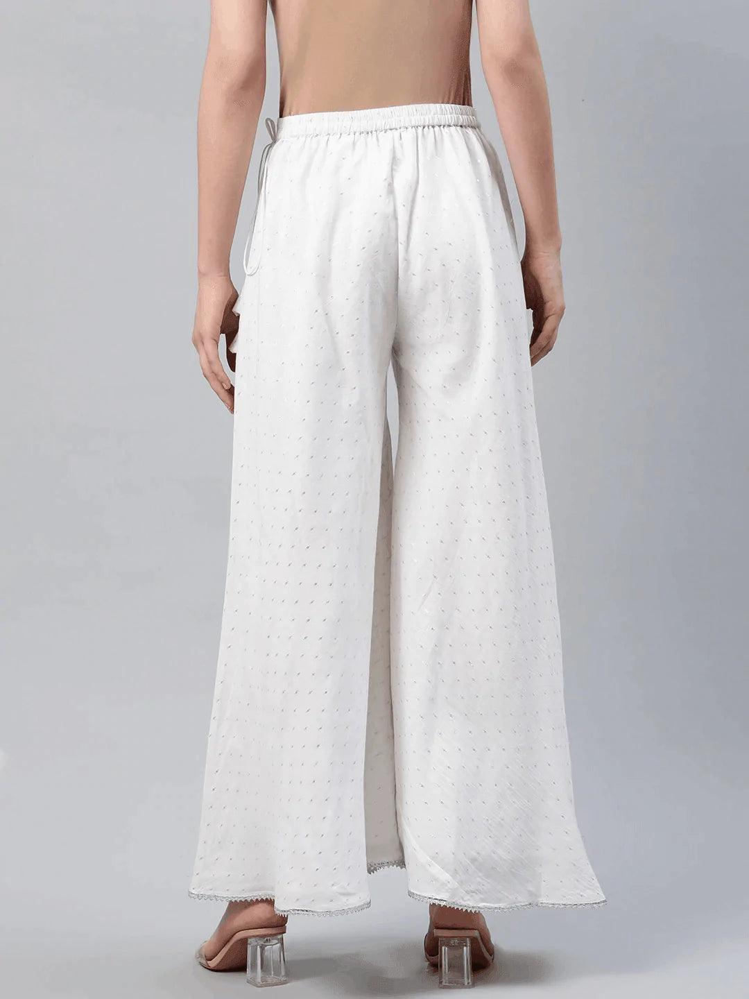 White Self Design Cotton Palazzos - ShopLibas