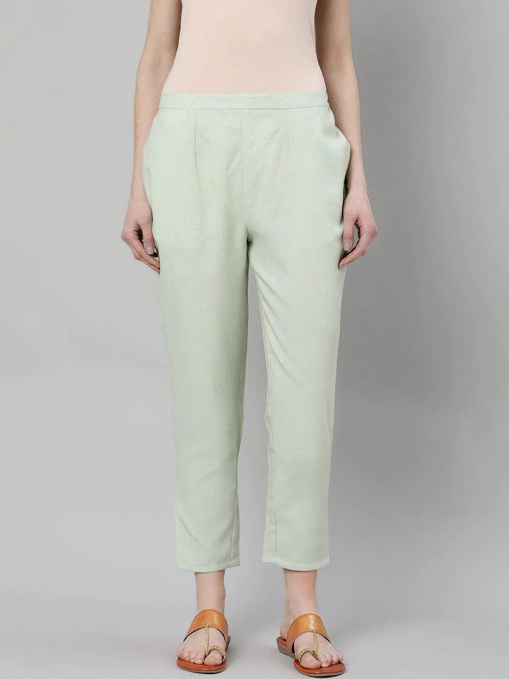 Green Solid Rayon Trousers - ShopLibas