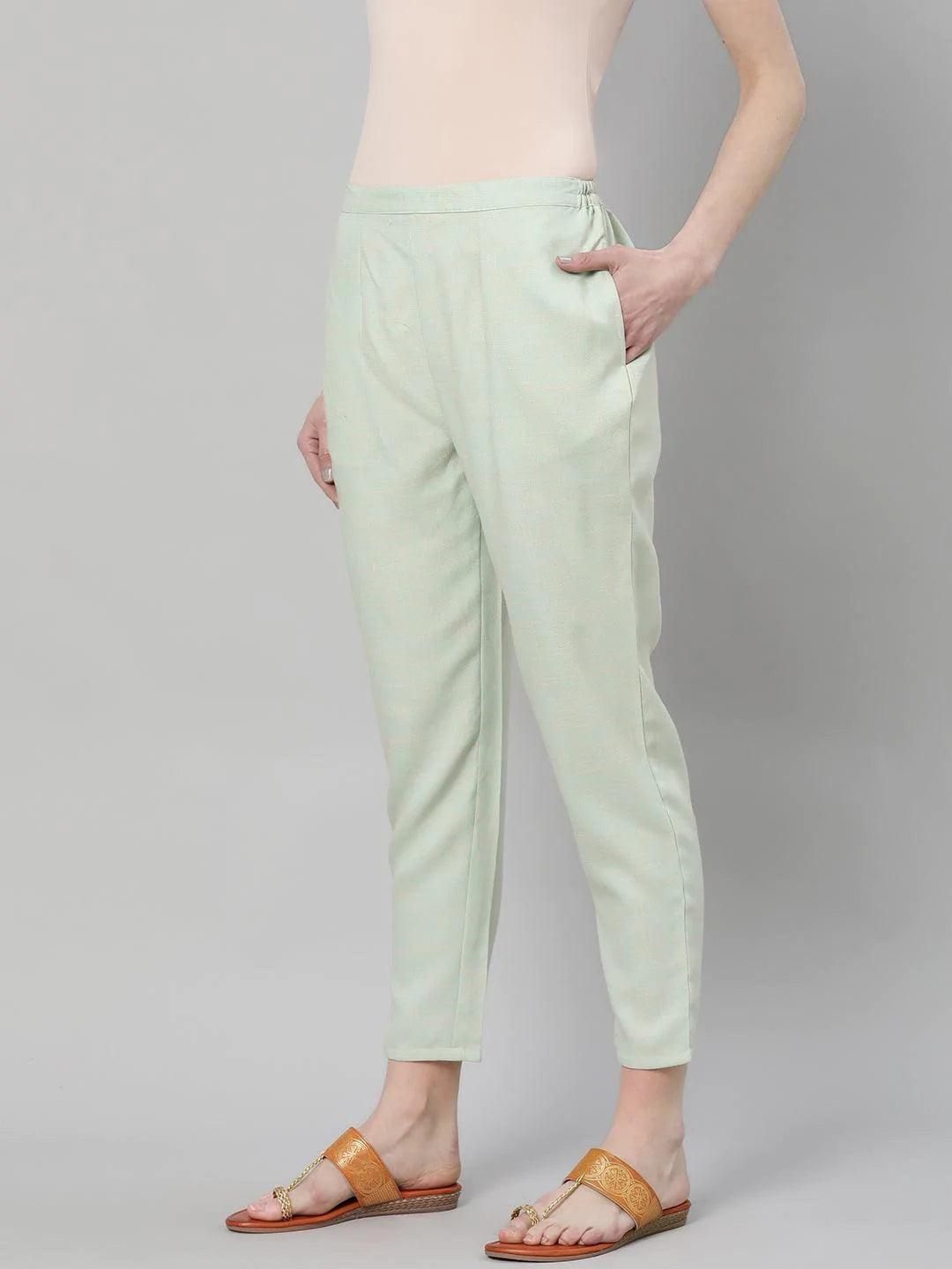 Green Solid Rayon Trousers - ShopLibas