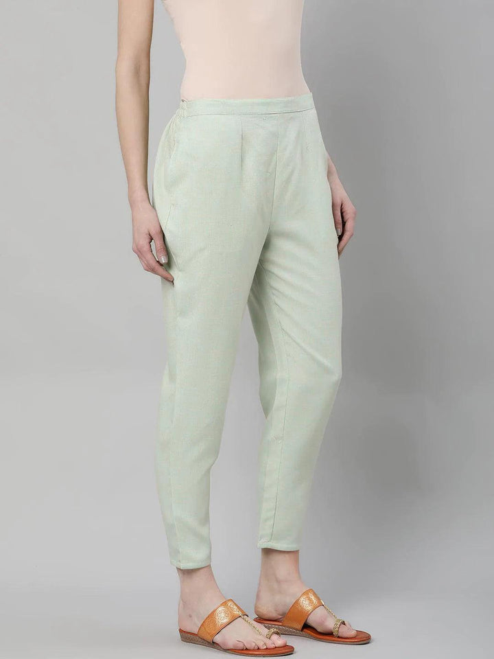 Green Solid Rayon Trousers - ShopLibas