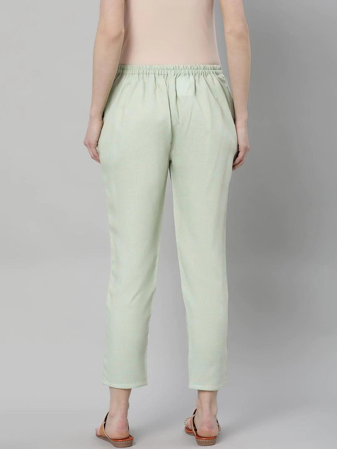 Green Solid Rayon Trousers - ShopLibas