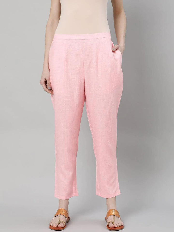 Pink Solid Rayon Trousers - ShopLibas