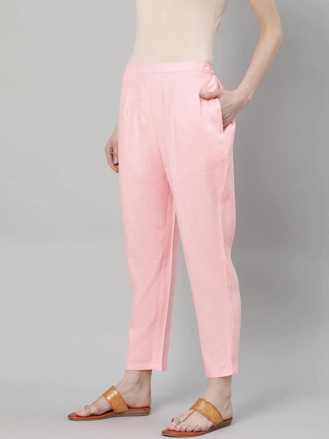 Pink Solid Rayon Trousers - ShopLibas