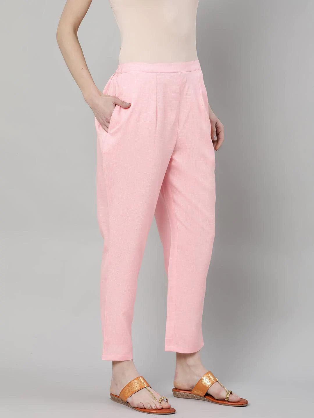 Pink Solid Rayon Trousers - ShopLibas