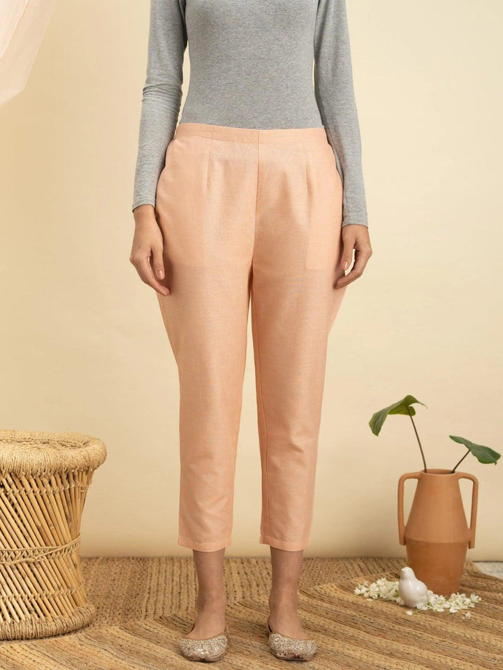 Pink Solid Cotton Trousers - ShopLibas