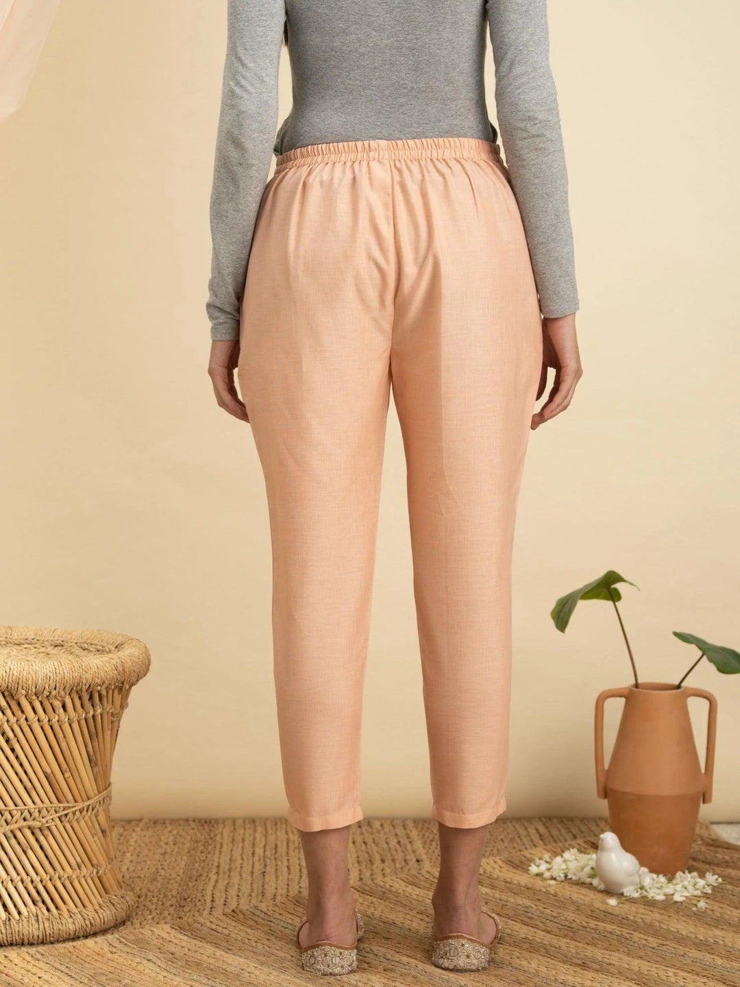 Pink Solid Cotton Trousers - ShopLibas