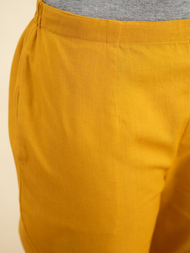 Yellow Solid Cotton Trousers - ShopLibas