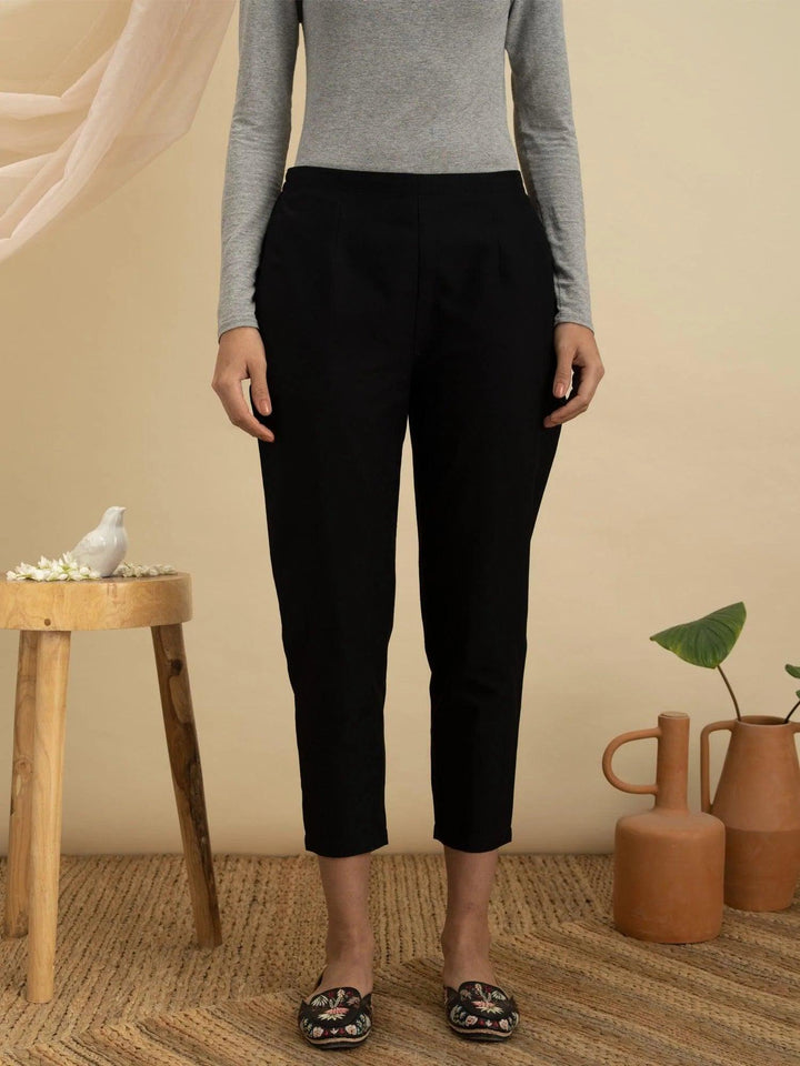 Black Solid Cotton Trousers - ShopLibas