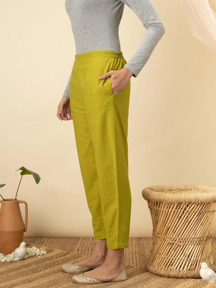 Green Solid Cotton Trousers - ShopLibas