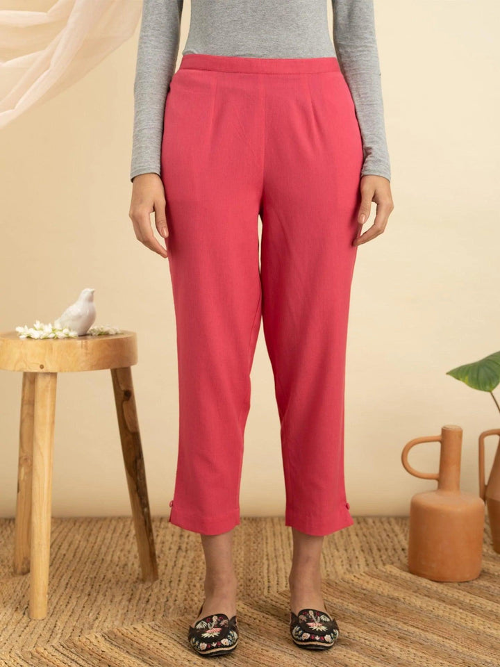 Magenta Solid Cotton Trousers - ShopLibas