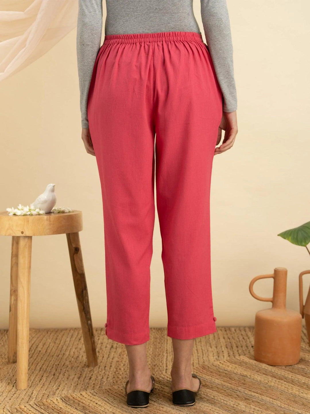 Magenta Solid Cotton Trousers - ShopLibas