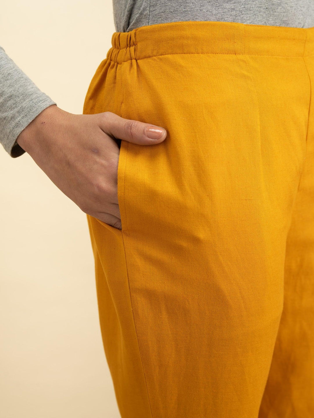 Yellow Solid Cotton Trousers - ShopLibas