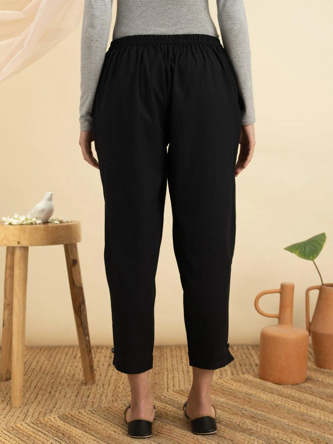 Navy Blue Solid Cotton Trousers - ShopLibas