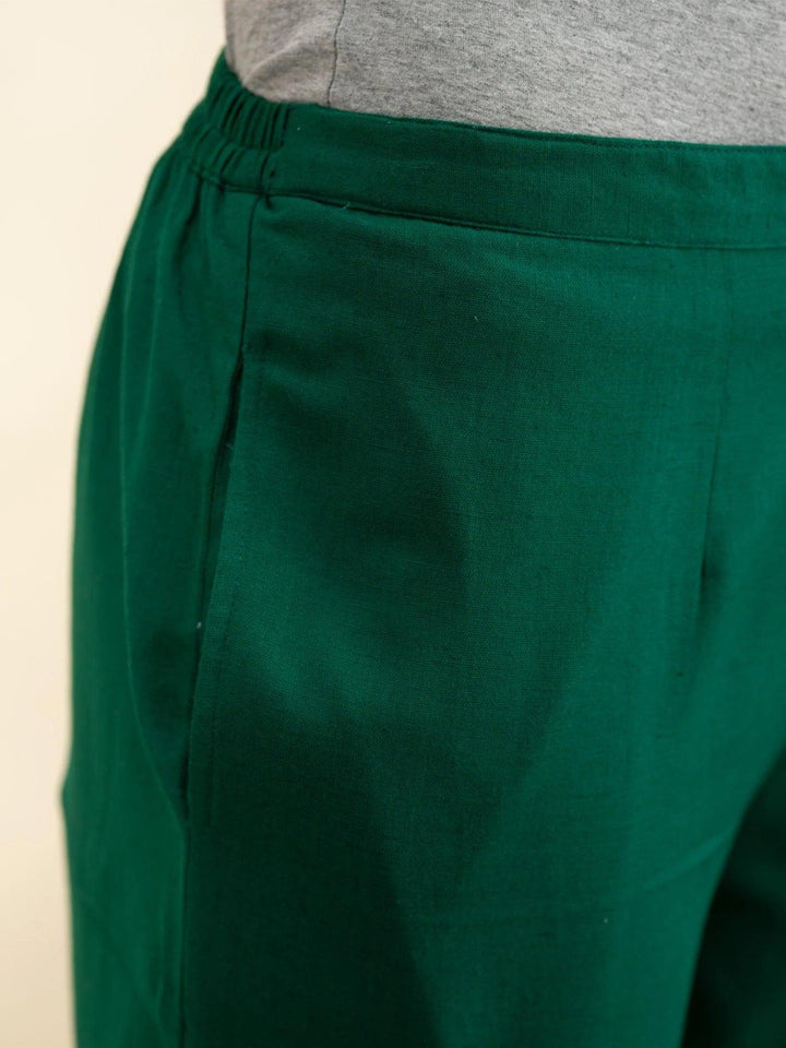 Green Solid Cotton Trousers - ShopLibas