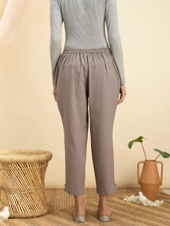 Grey Solid Cotton Trousers - ShopLibas