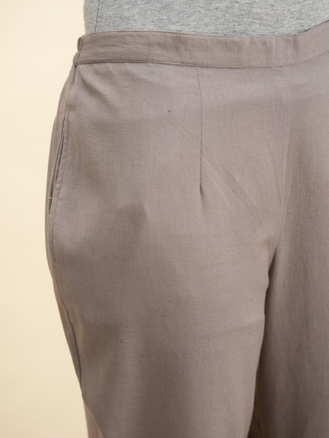 Grey Solid Cotton Trousers - ShopLibas