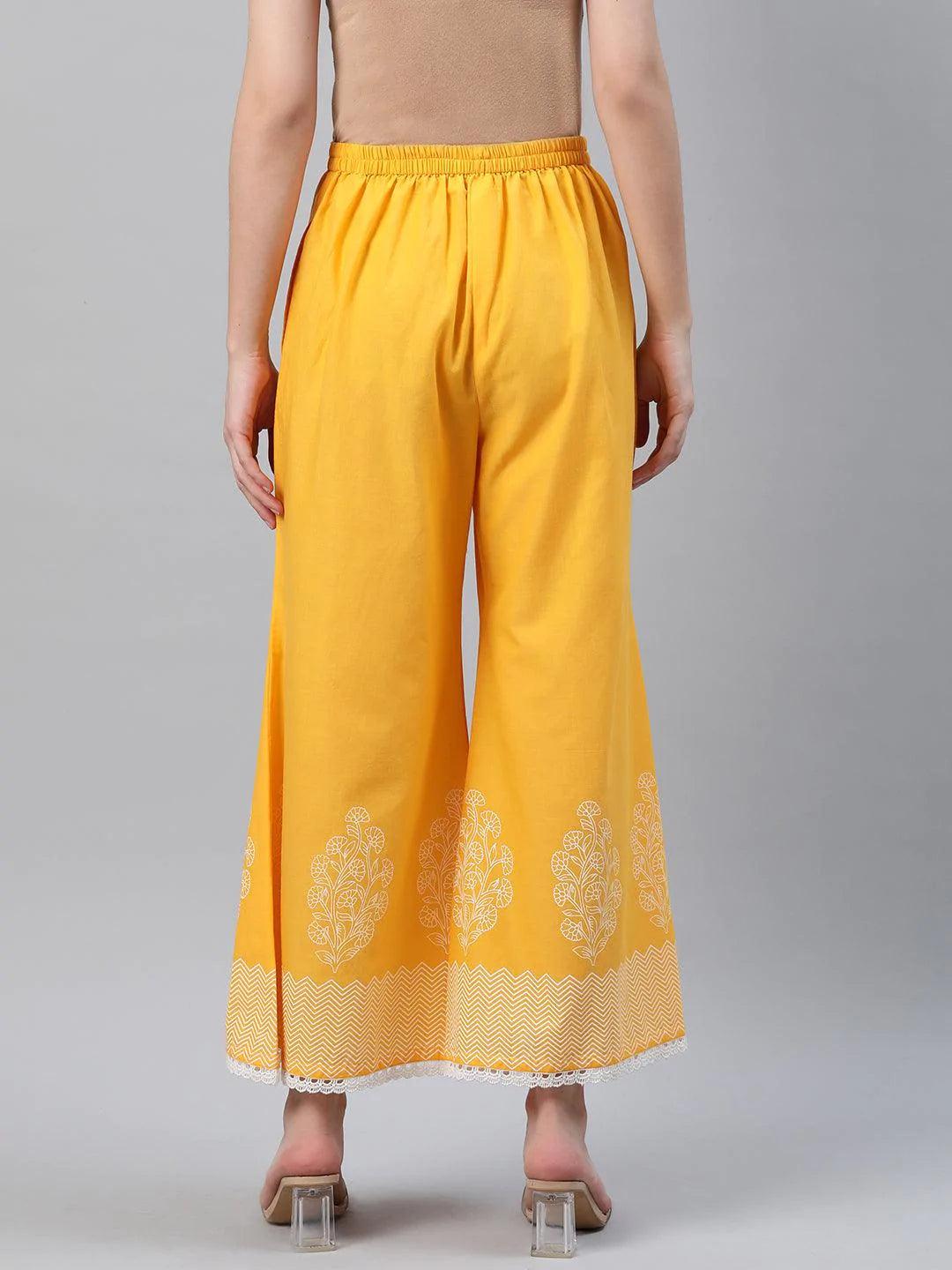 Yellow Printed Cotton Palazzos - ShopLibas