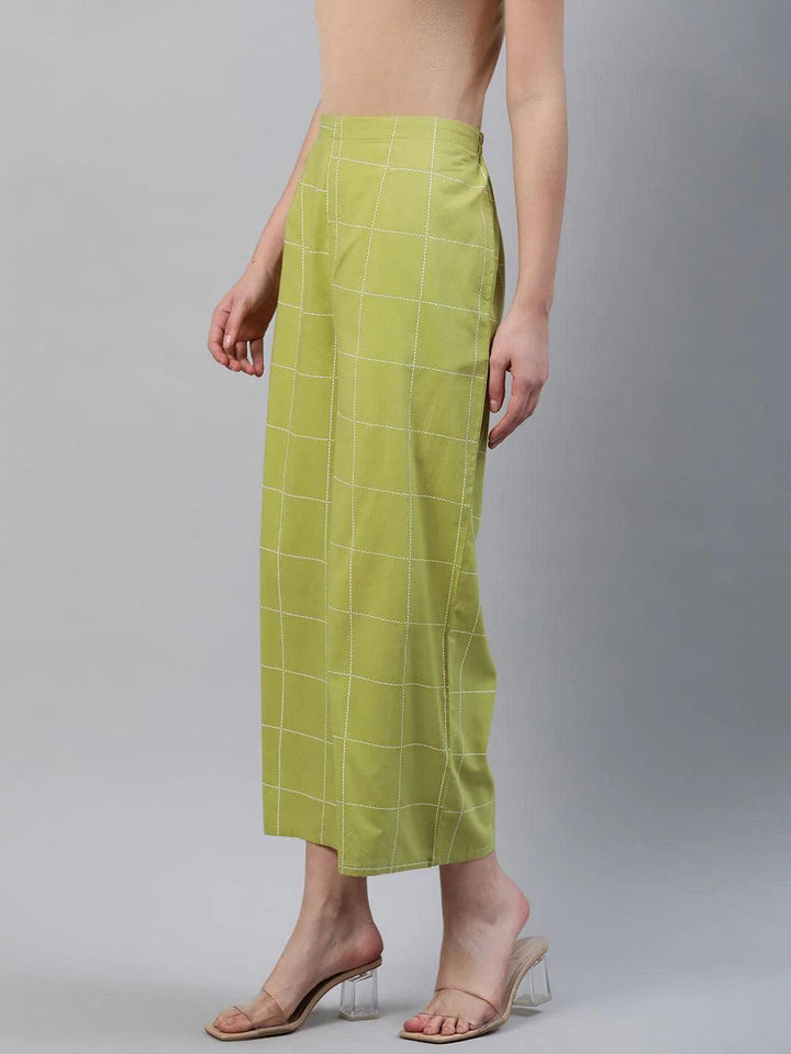 Green Checkered Cotton Palazzos - ShopLibas