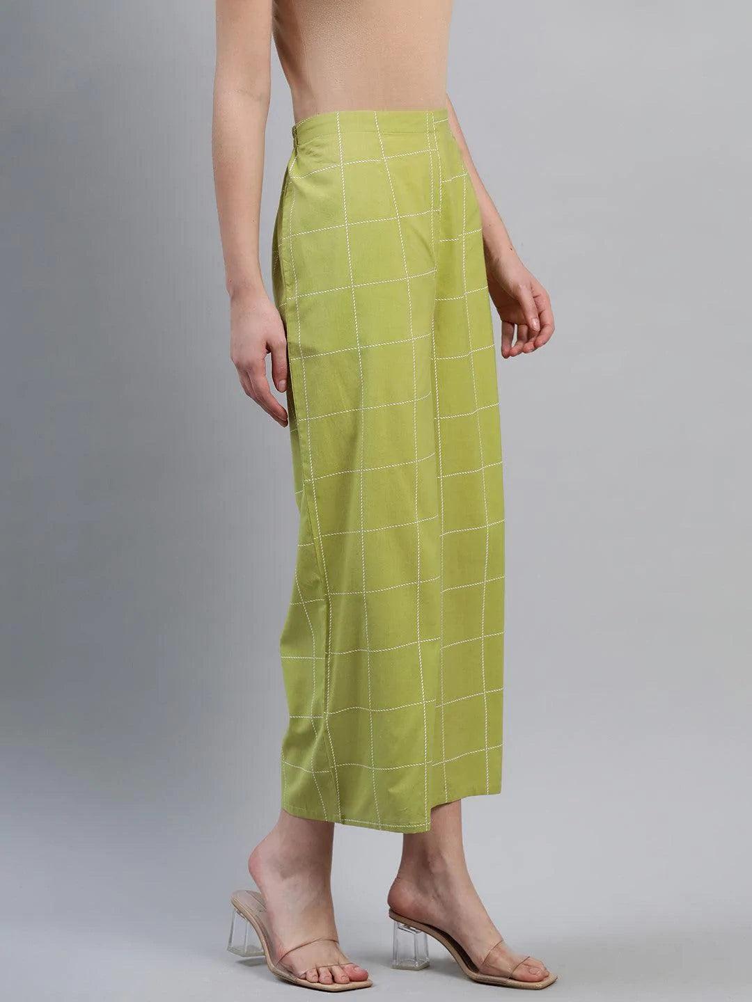 Green Checkered Cotton Palazzos - ShopLibas