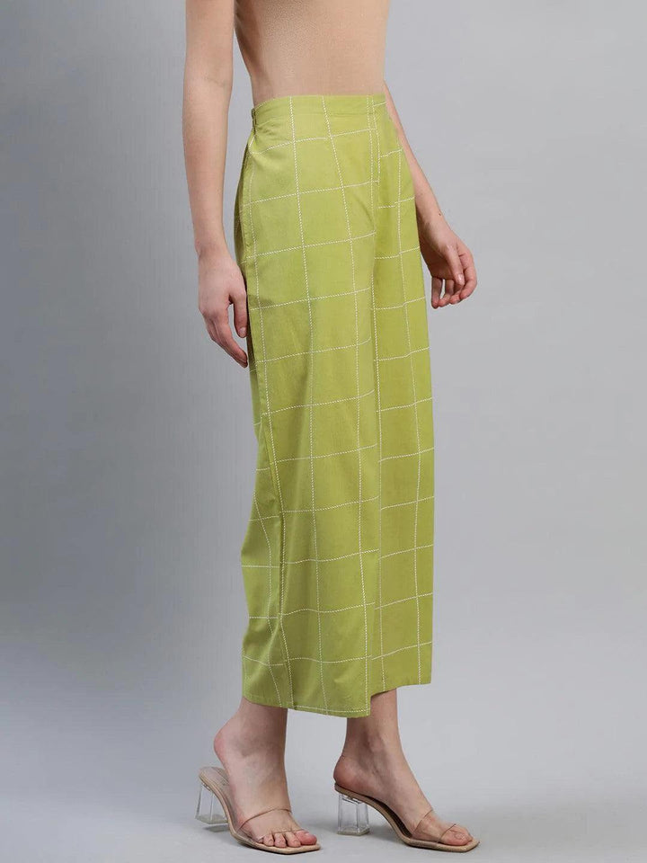 Green Checkered Cotton Palazzos - ShopLibas