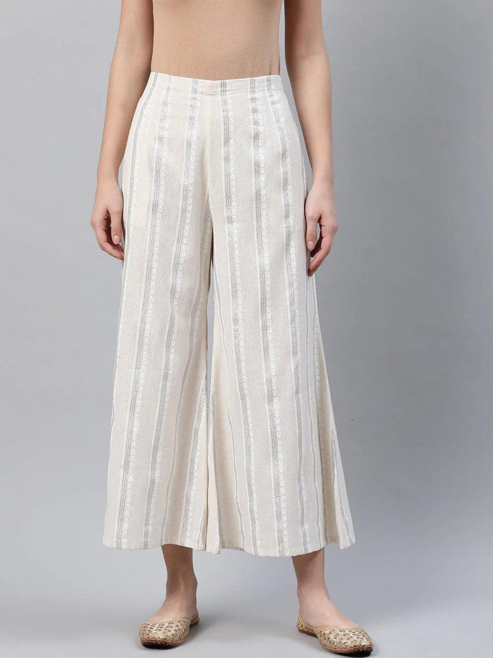 Cream Striped Cotton Palazzos - ShopLibas