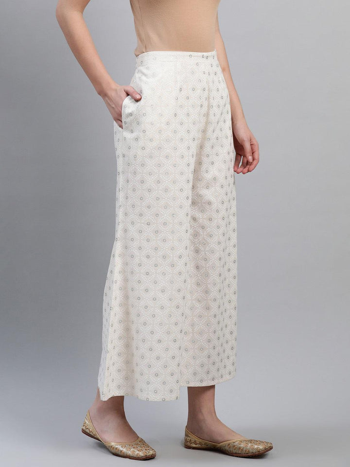 Cream Printed Cotton Palazzos - ShopLibas