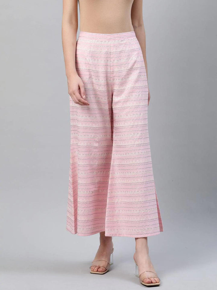 Pink Printed Cotton Palazzos - ShopLibas