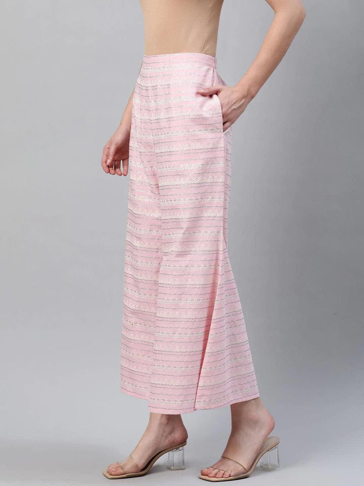 Pink Printed Cotton Palazzos - ShopLibas