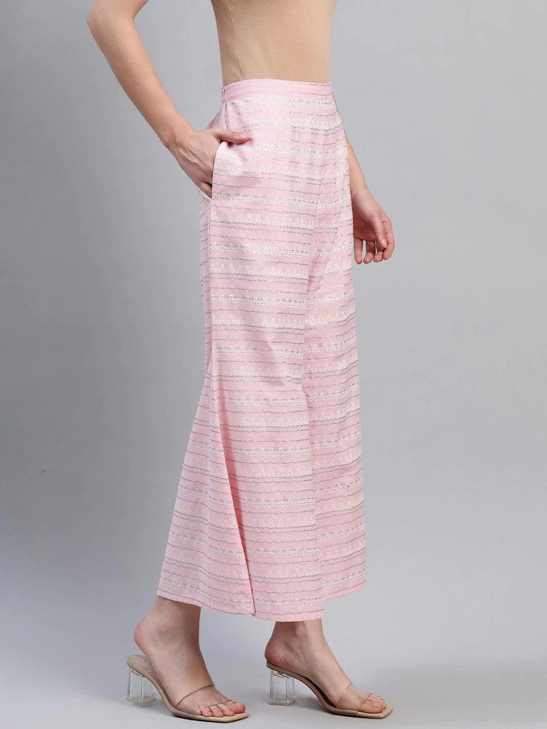 Pink Printed Cotton Palazzos - ShopLibas