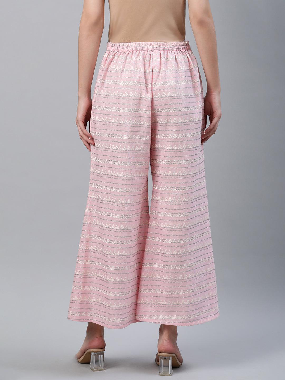 Pink Printed Cotton Palazzos - ShopLibas