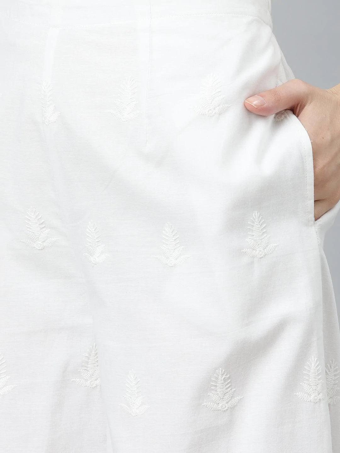 White Embroidered Cotton Palazzos - ShopLibas