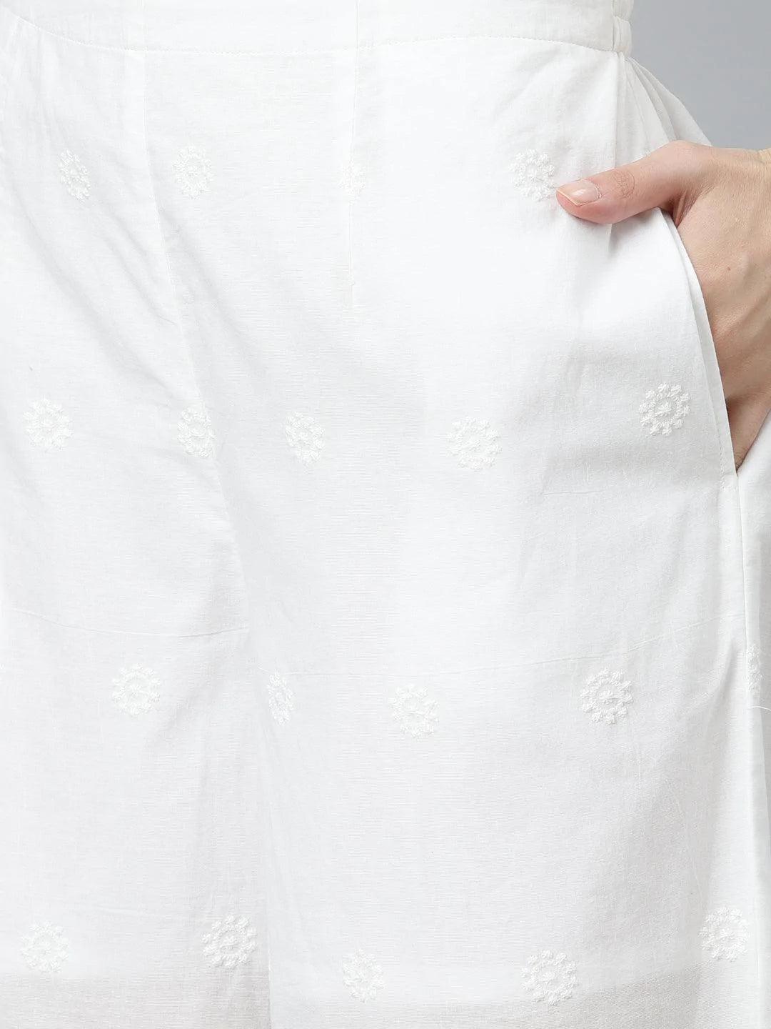 White Embroidered Cotton Palazzos - ShopLibas