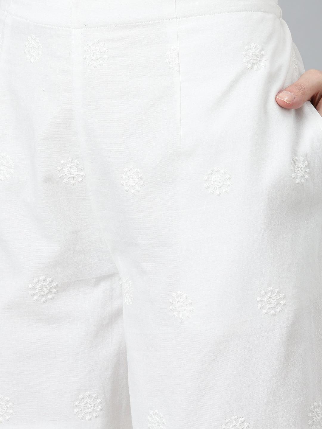 White Embroidered Cotton Palazzos - ShopLibas