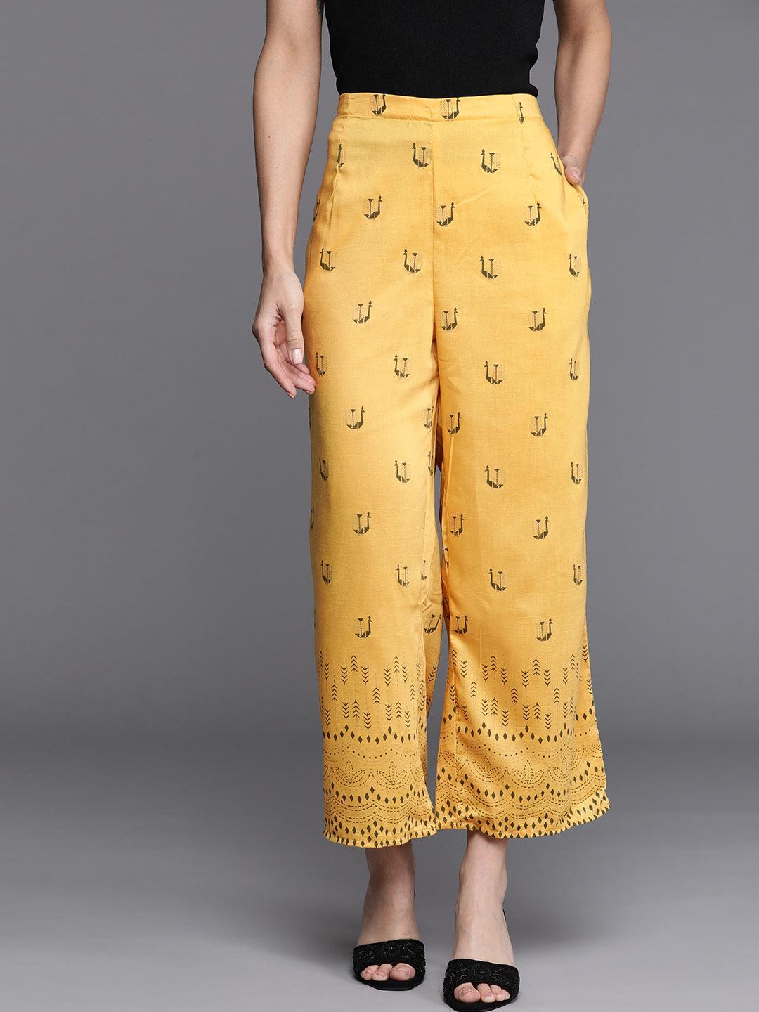 Yellow Printed Silk Palazzos