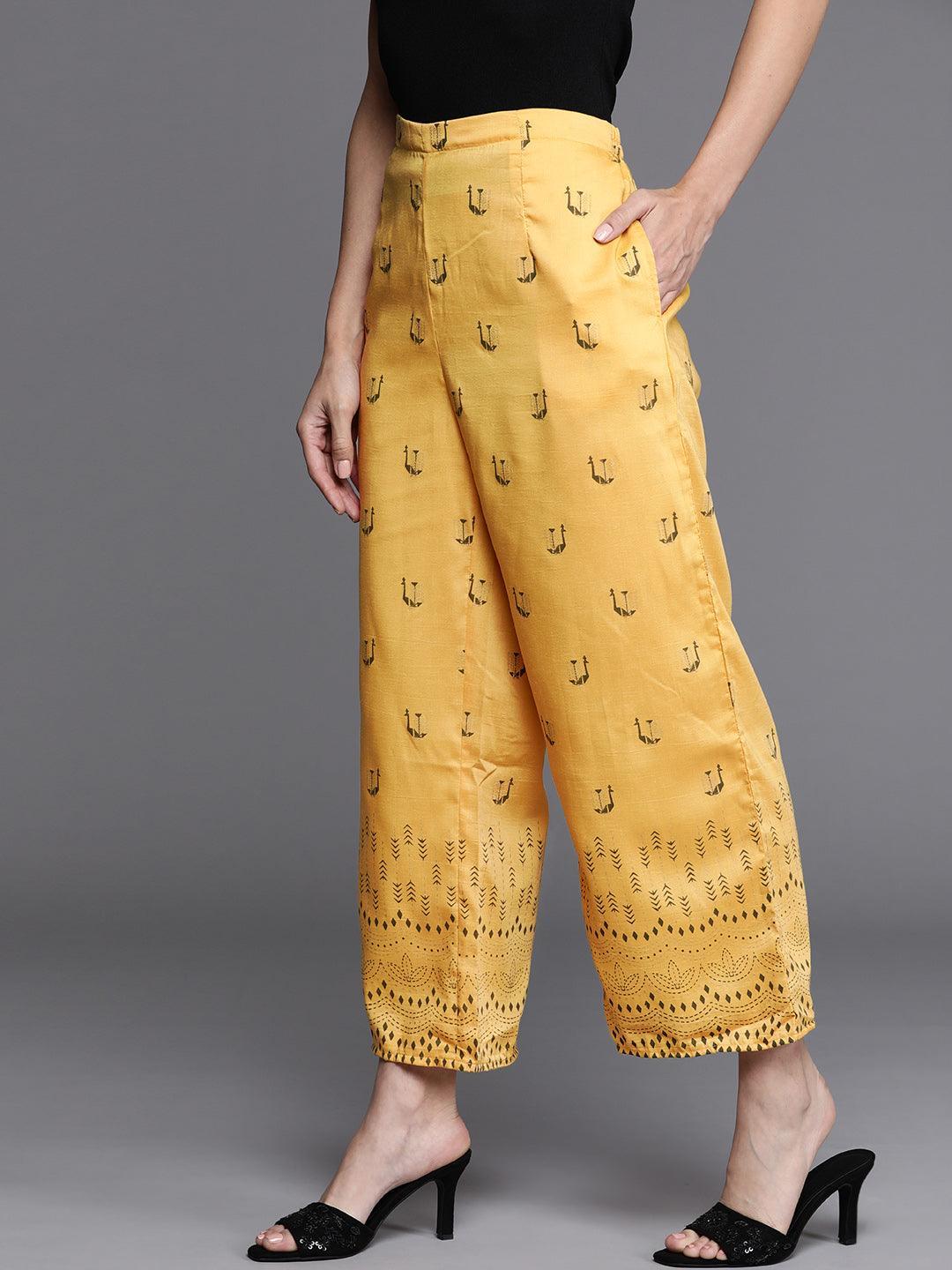 Yellow Printed Silk Palazzos