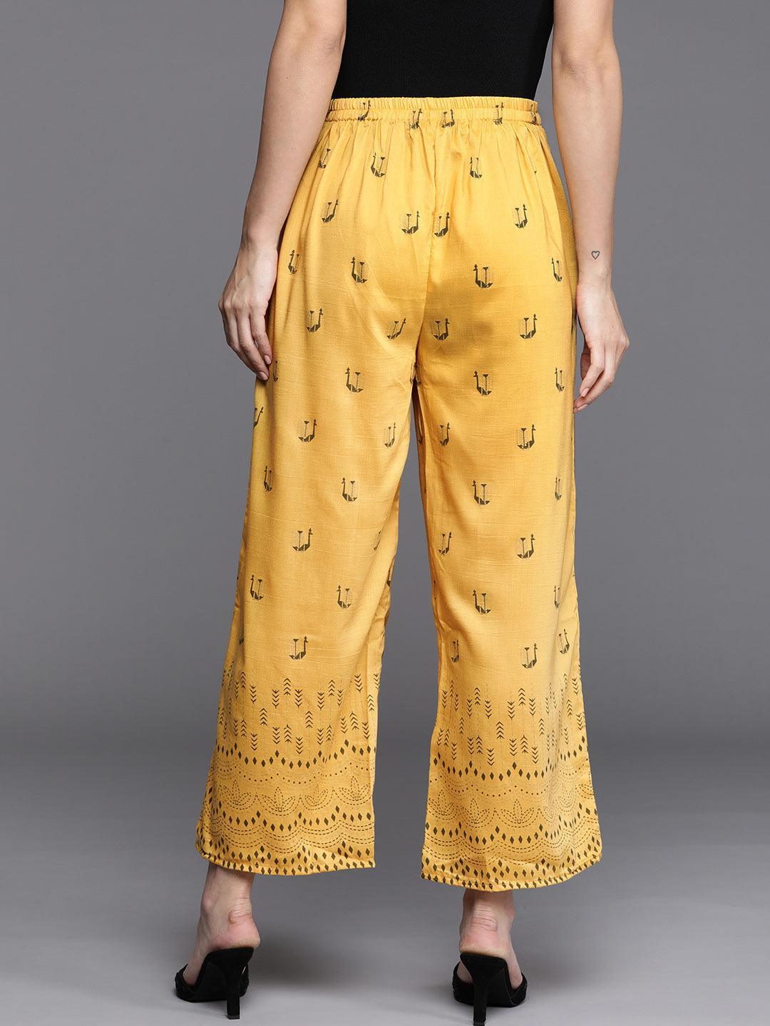 Yellow Printed Silk Palazzos