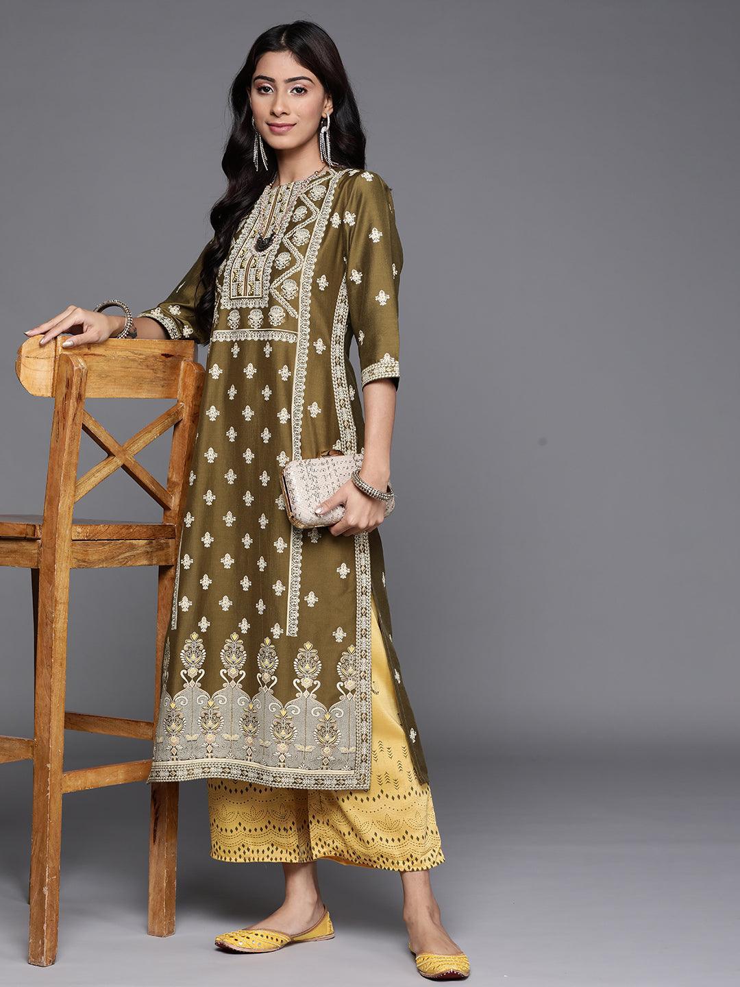 Yellow Printed Silk Palazzos