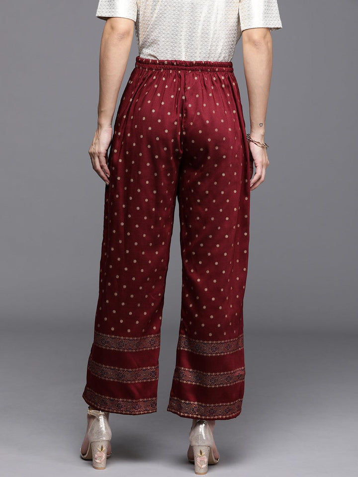 Maroon Printed Silk Palazzos - ShopLibas