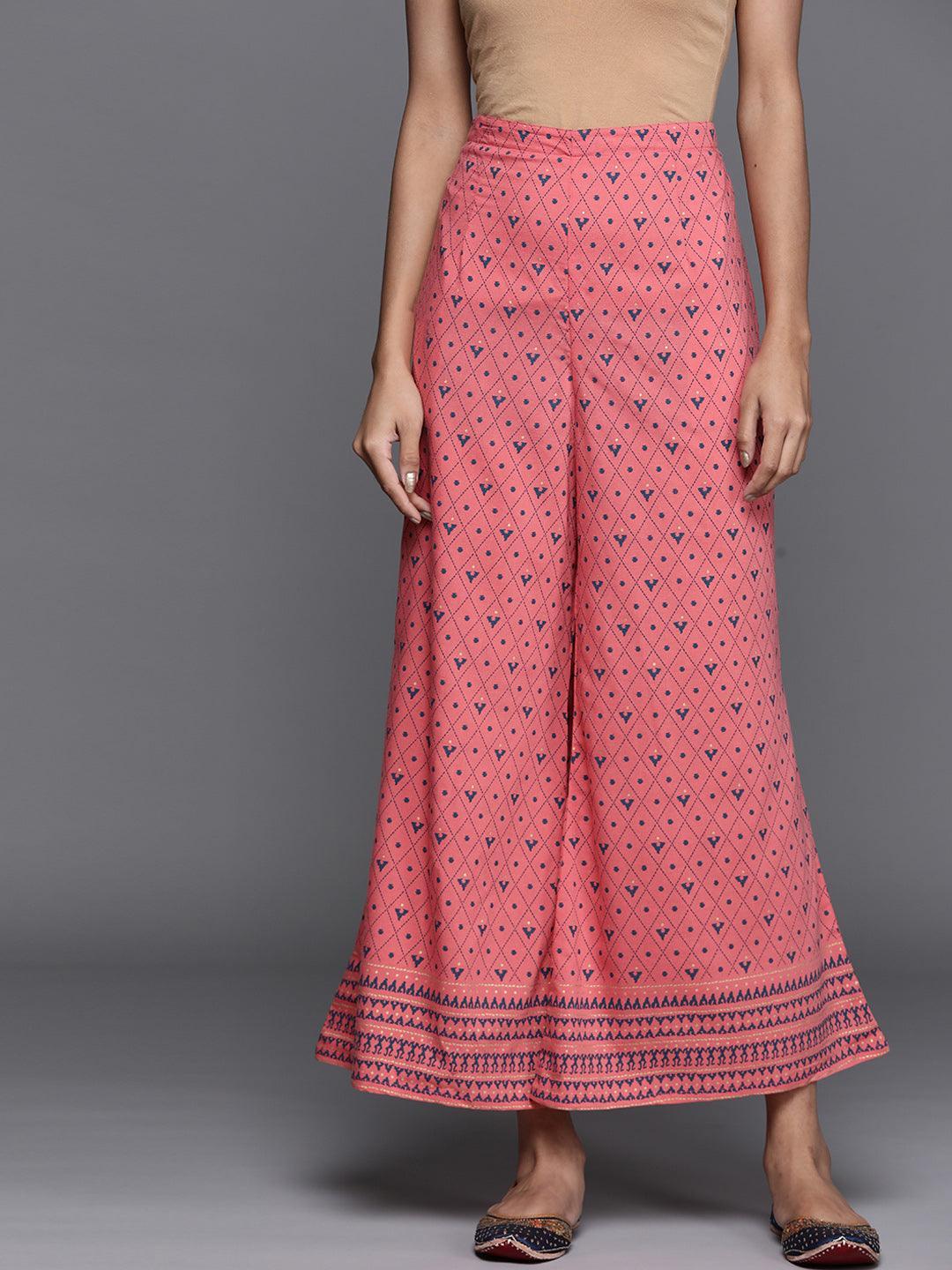 Pink Printed Silk Palazzos - ShopLibas