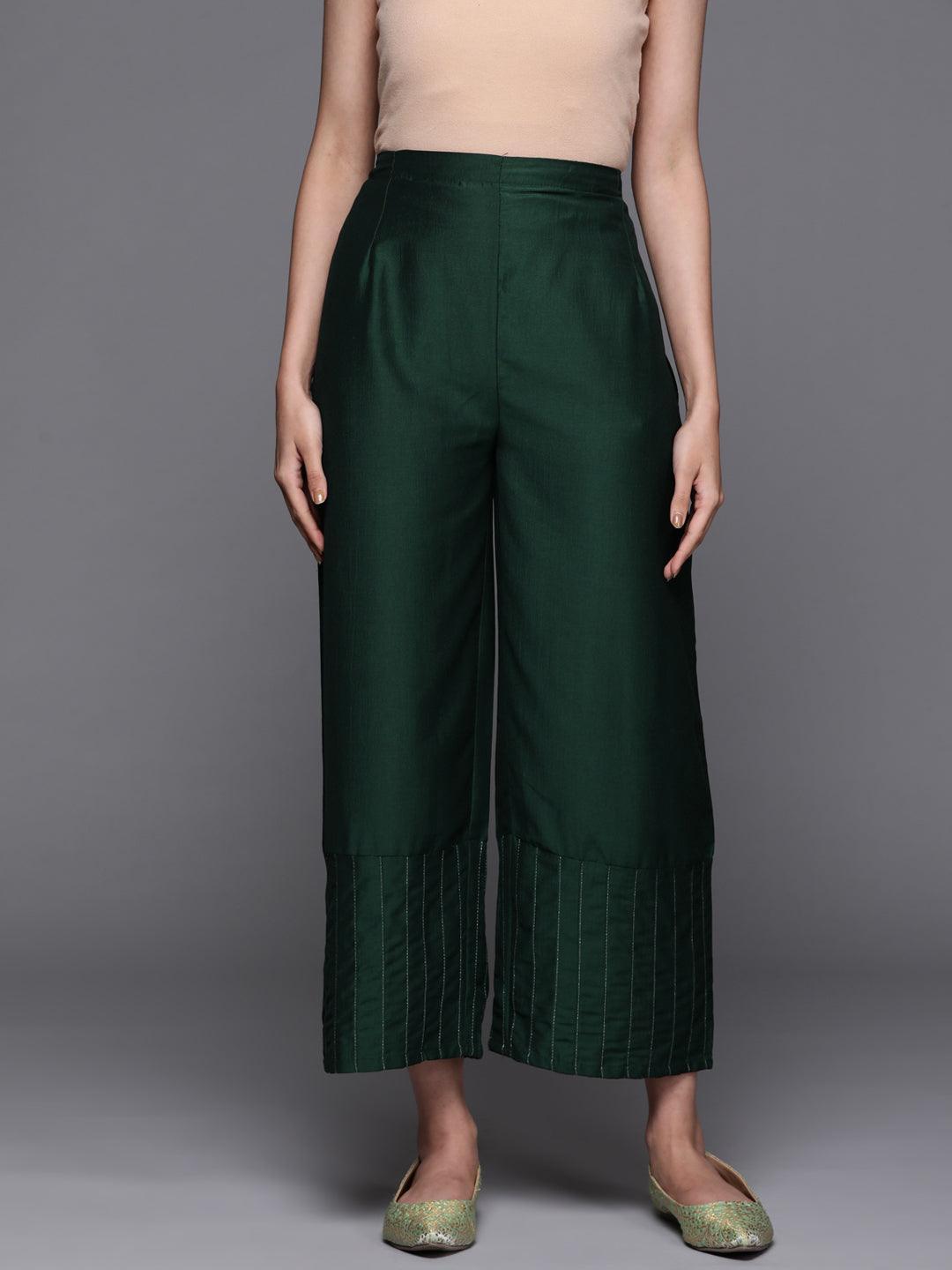 Green Solid Silk Palazzos