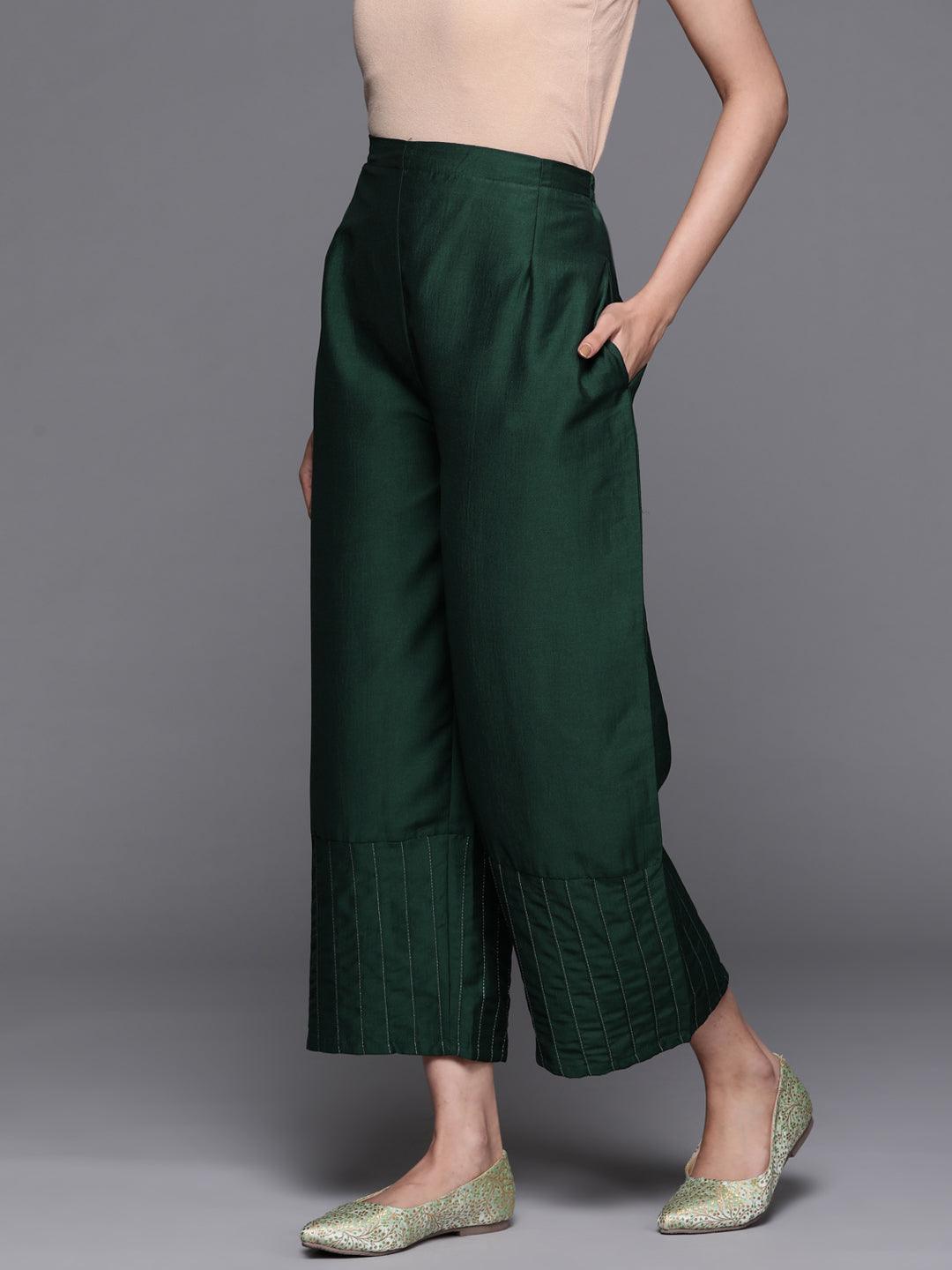 Green Solid Silk Palazzos