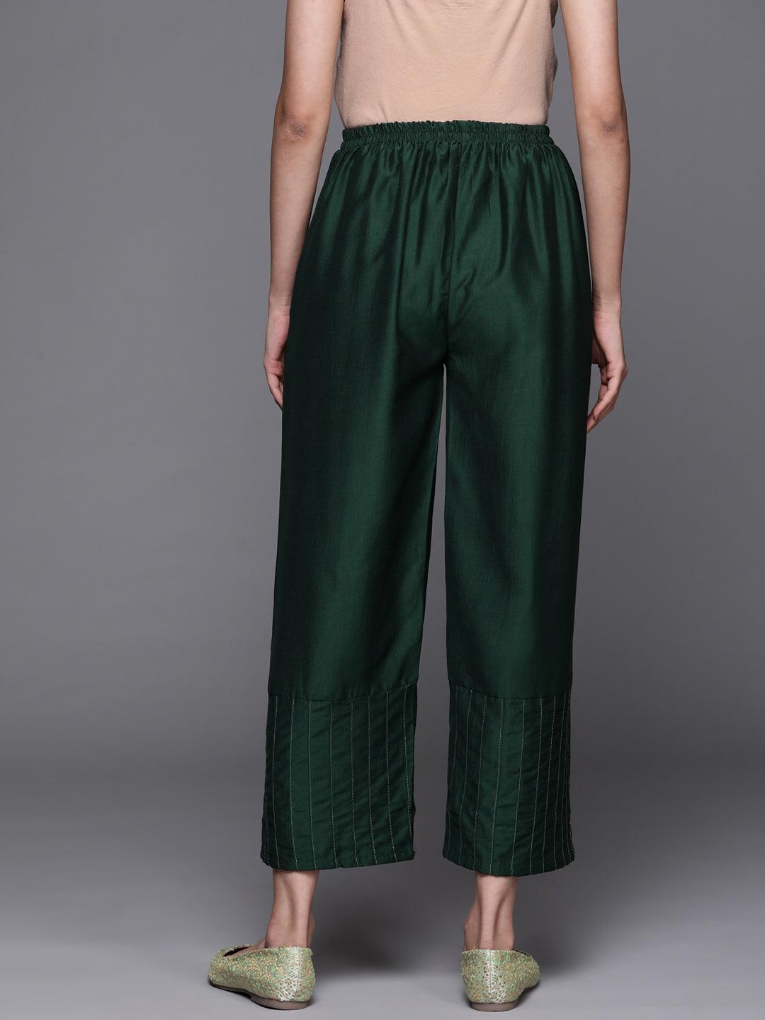 Green Solid Silk Palazzos