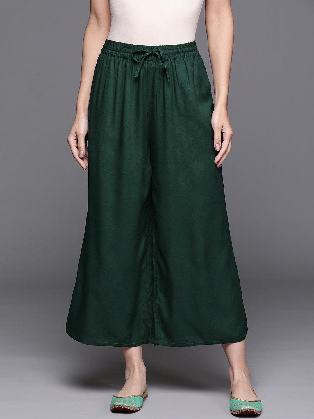 Green Solid Rayon Palazzos