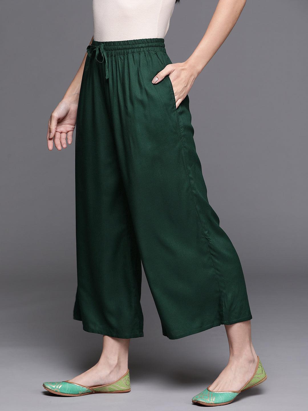 Green Solid Rayon Palazzos