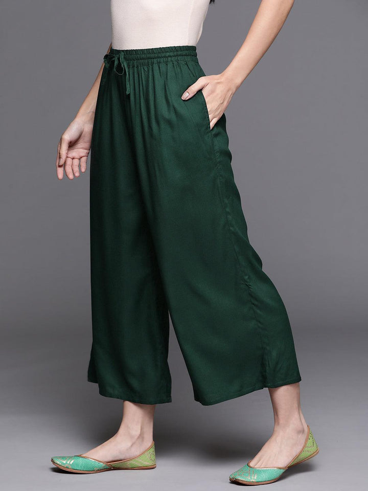 Green Solid Rayon Palazzos - ShopLibas