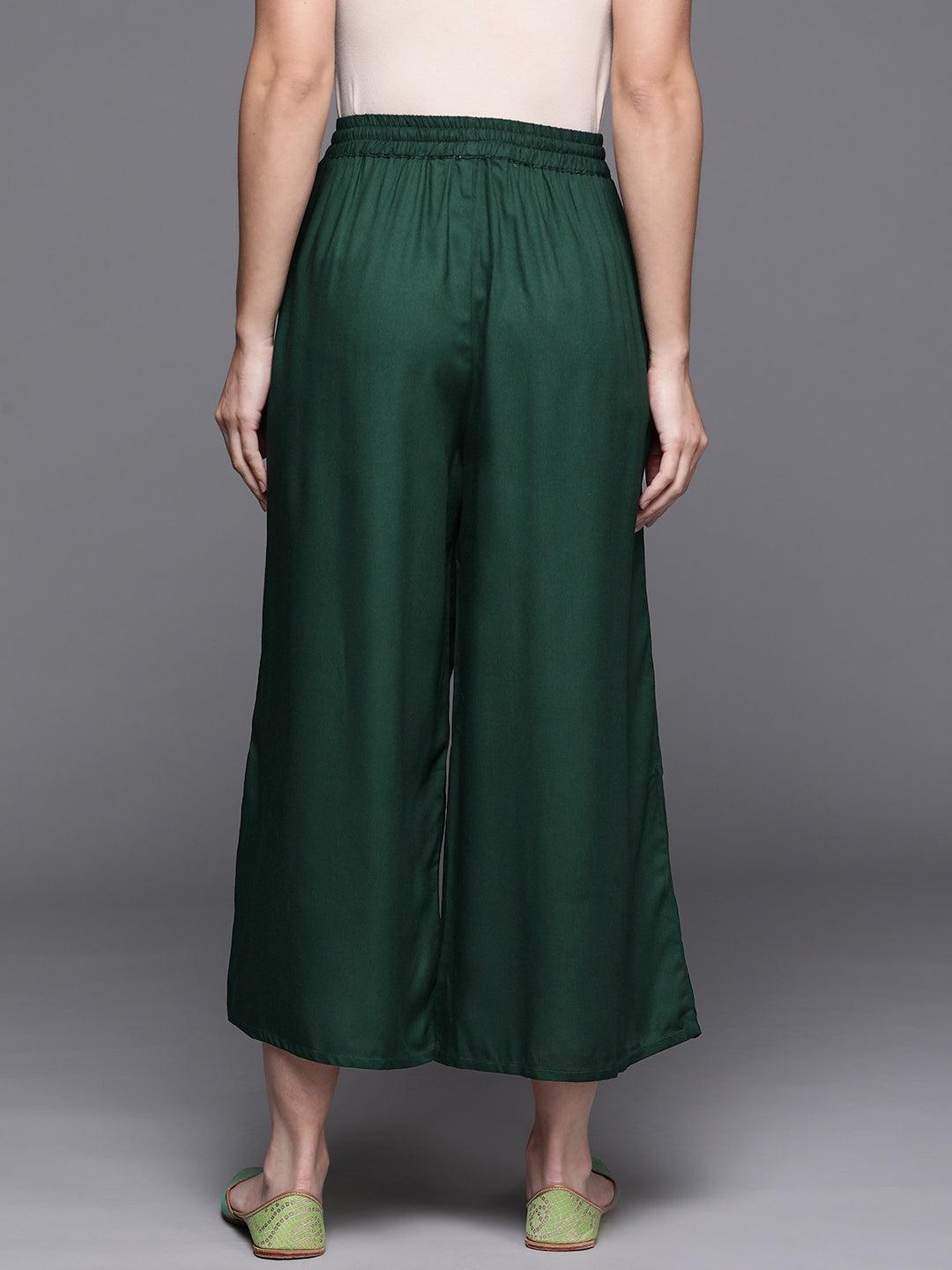 Green Solid Rayon Palazzos