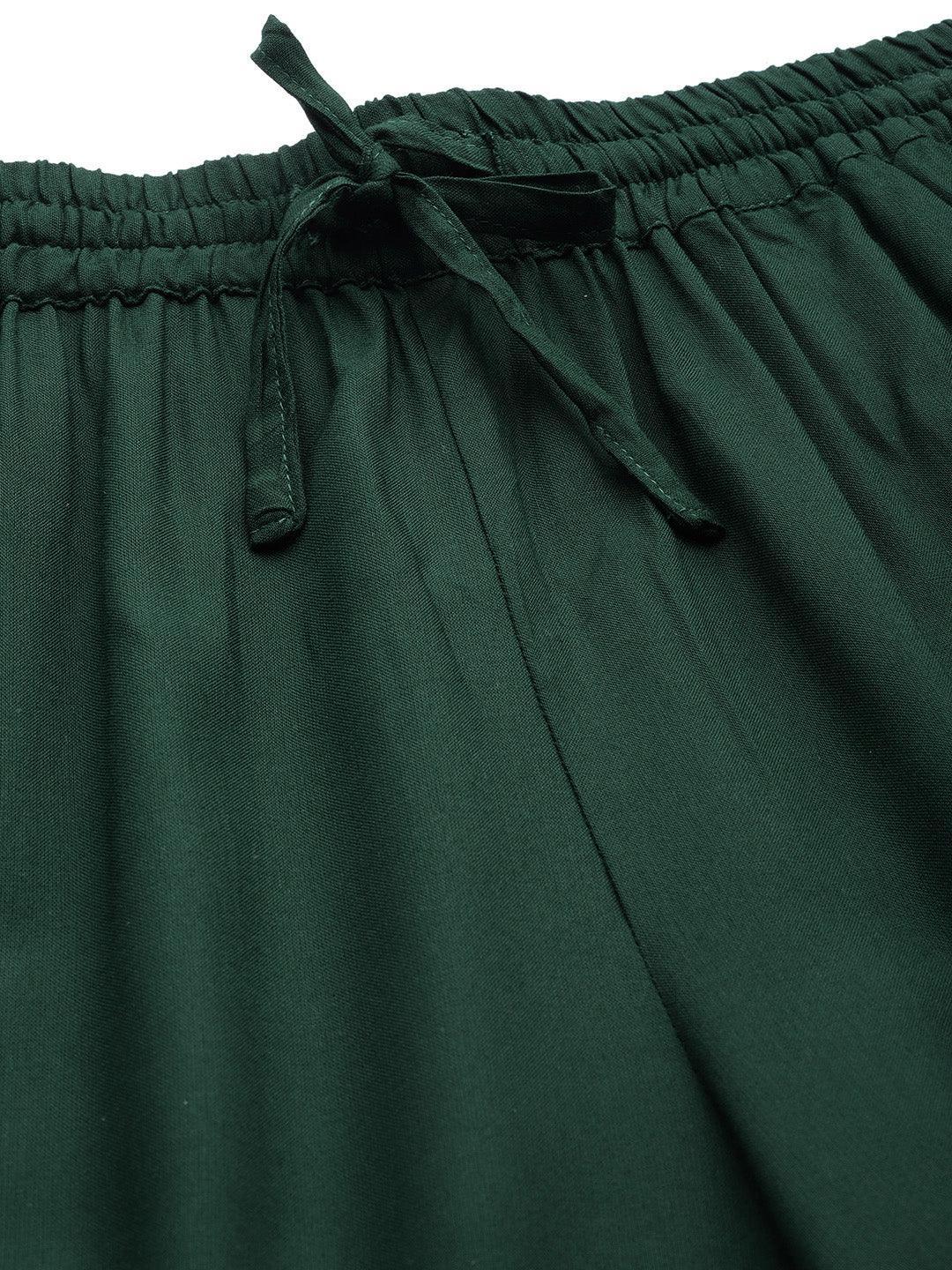 Green Solid Rayon Palazzos