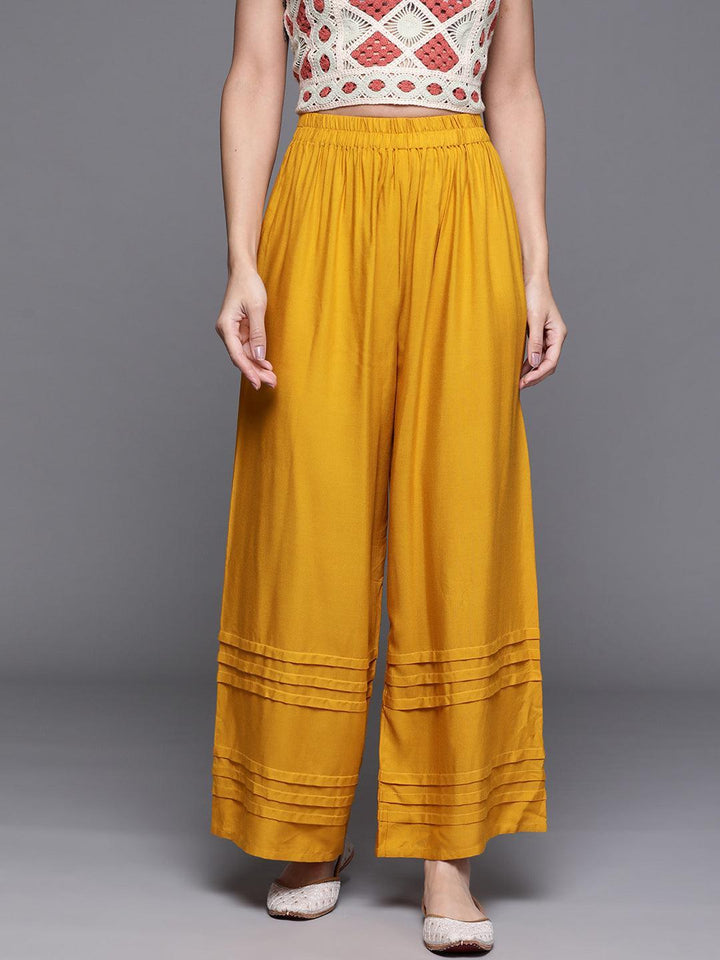 Yellow Solid Rayon Palazzos - ShopLibas