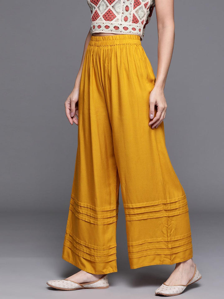 Yellow Solid Rayon Palazzos - ShopLibas