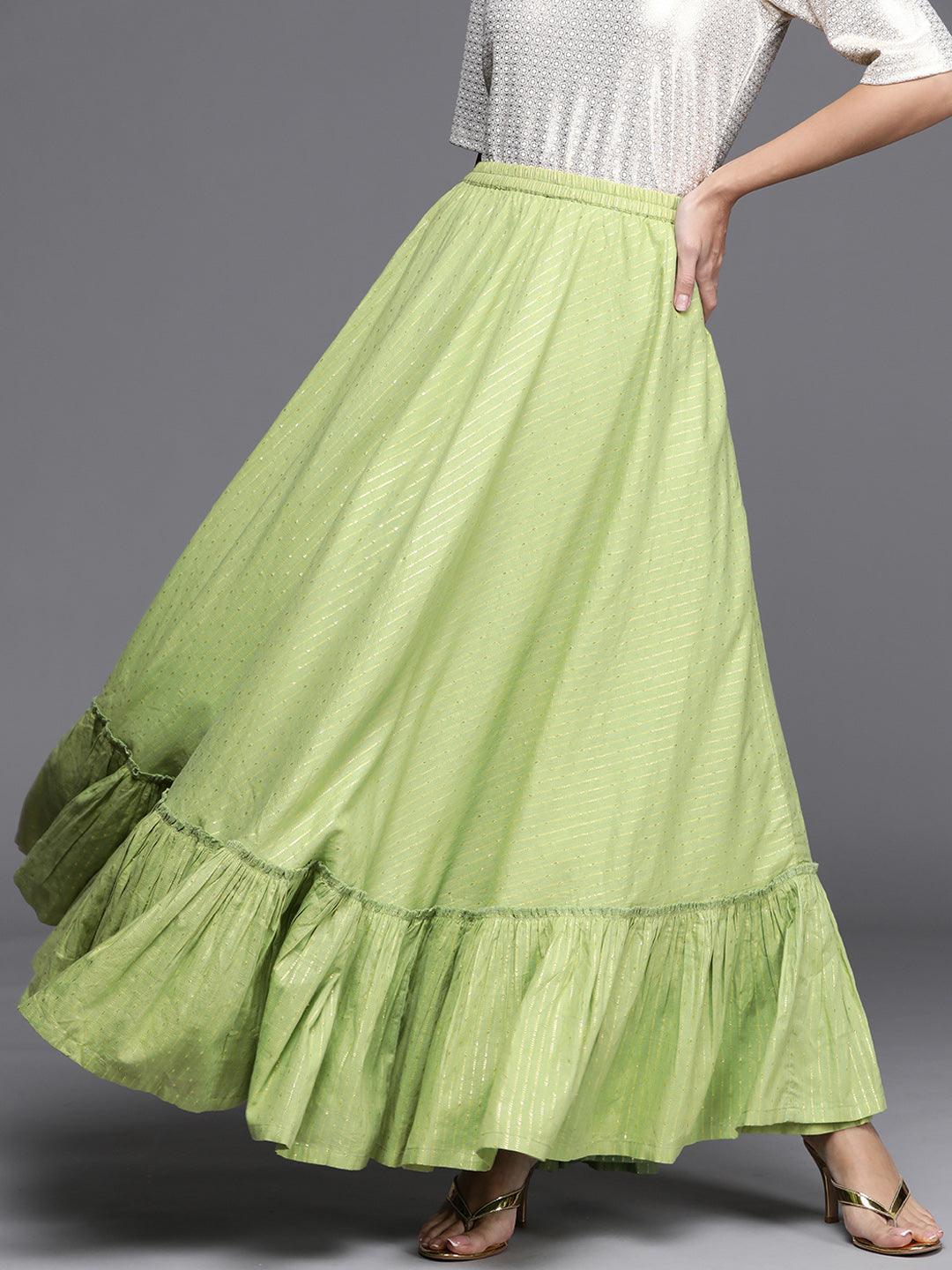 Green Self Design Cotton Skirt